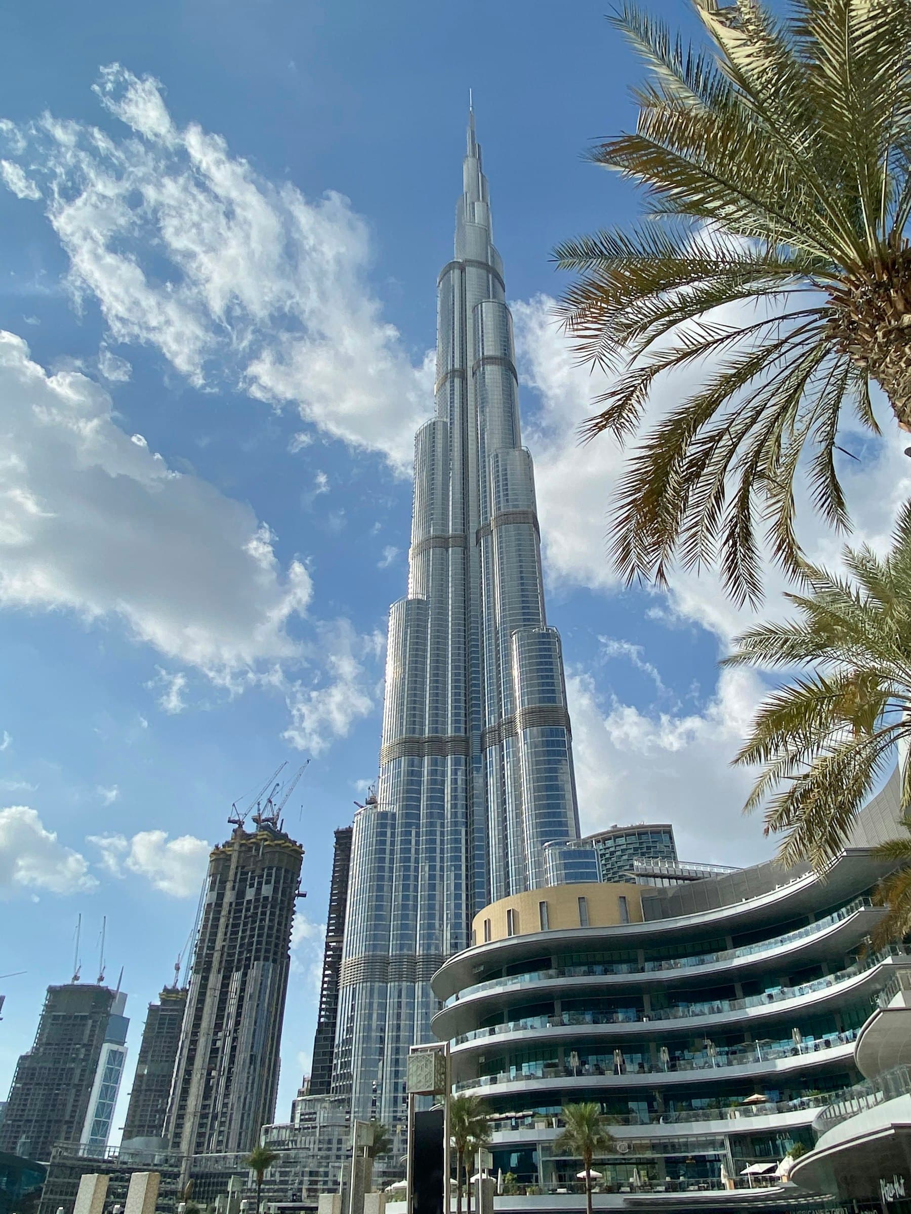 The Burj Khalifa above Downtown Dubai on a clear afternoon